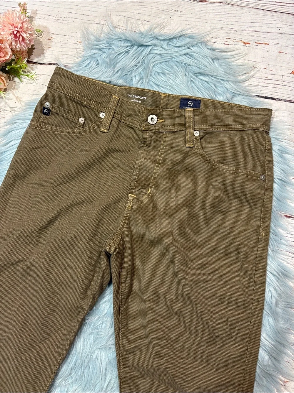 NWOT AG Adriano Goldschmied Textured Green Graduate Tailored Leg Trousers